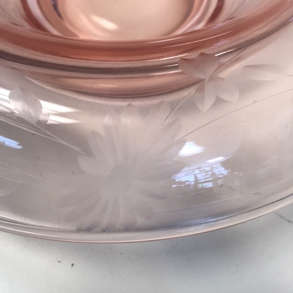 Vintage Pink Depression Etched Glass Console Bowl - Picture 2 of 4